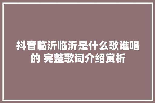 抖音临沂临沂是什么歌谁唱的 完整歌词介绍赏析 休闲娱乐