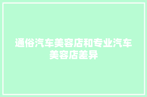 通俗汽车美容店和专业汽车美容店差异