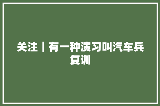 关注｜有一种演习叫汽车兵复训