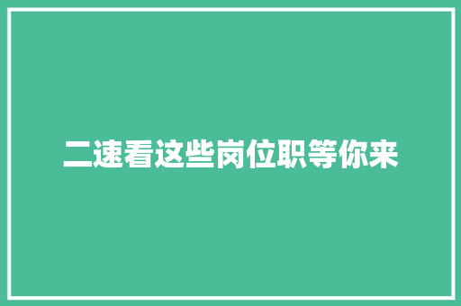 二速看这些岗位职等你来