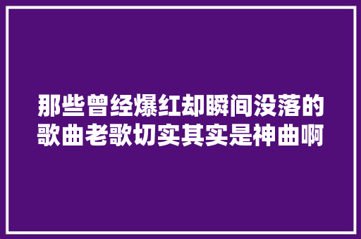那些曾经爆红却瞬间没落的歌曲老歌切实其实是神曲啊