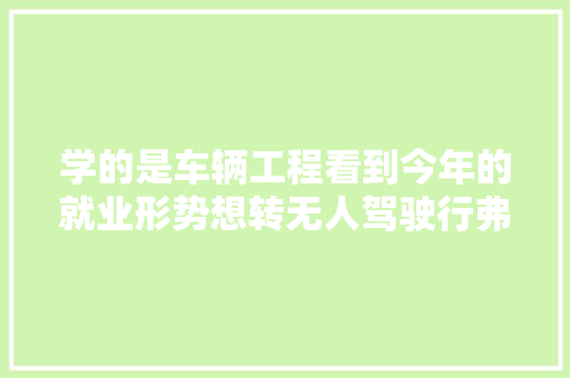 学的是车辆工程看到今年的就业形势想转无人驾驶行弗成