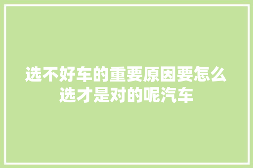 选不好车的重要原因要怎么选才是对的呢汽车