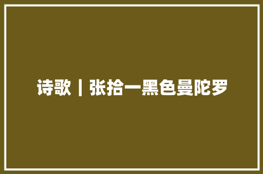 诗歌｜张拾一黑色曼陀罗