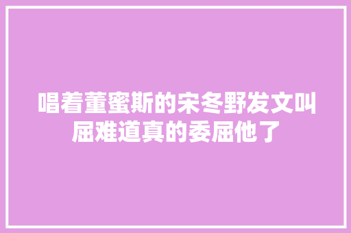 唱着董蜜斯的宋冬野发文叫屈难道真的委屈他了