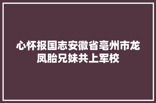 心怀报国志安徽省亳州市龙凤胎兄妹共上军校
