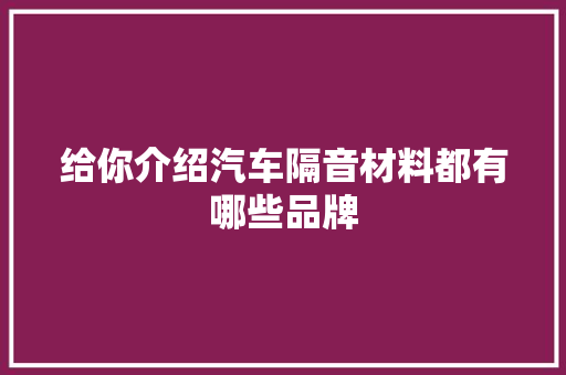 给你介绍汽车隔音材料都有哪些品牌