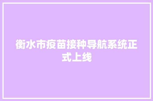 衡水市疫苗接种导航系统正式上线