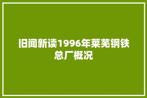 旧闻新读1996年莱芜钢铁总厂概况