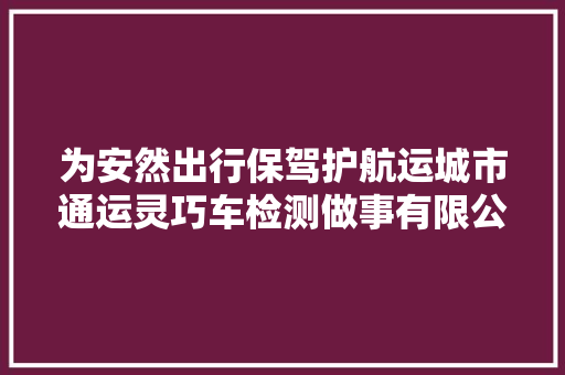 为安然出行保驾护航运城市通运灵巧车检测做事有限公司灵巧车检测中央试运营走笔