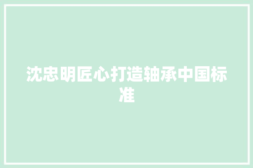 沈忠明匠心打造轴承中国标准