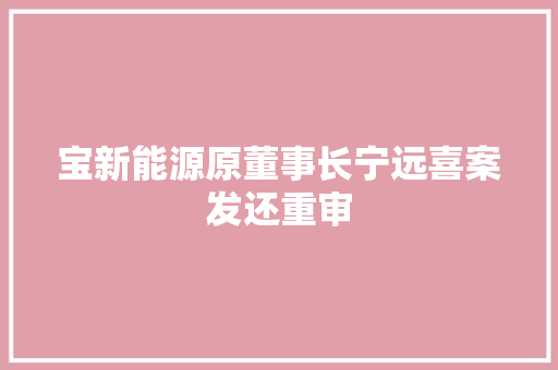 宝新能源原董事长宁远喜案发还重审