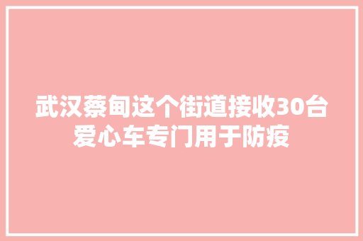 武汉蔡甸这个街道接收30台爱心车专门用于防疫