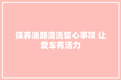 保养油路清洗留心事项 让爱车有活力