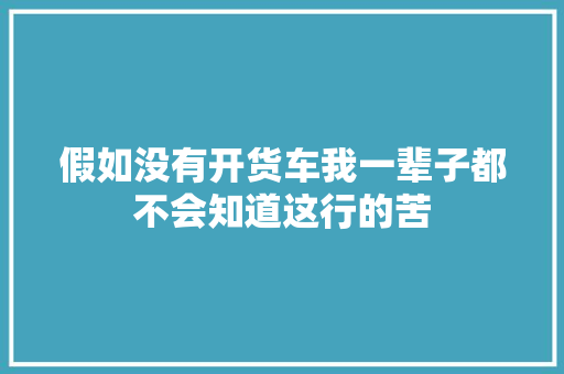 假如没有开货车我一辈子都不会知道这行的苦
