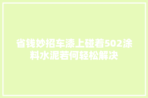 省钱妙招车漆上碰着502涂料水泥若何轻松解决