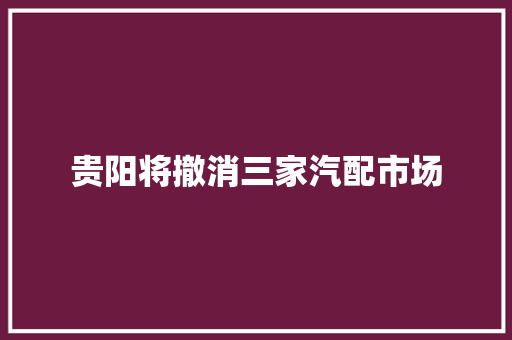贵阳将撤消三家汽配市场
