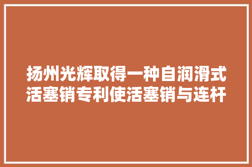 扬州光辉取得一种自润滑式活塞销专利使活塞销与连杆小端衬套运动时获得持续润滑且避免异响