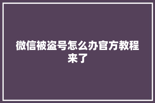 微信被盗号怎么办官方教程来了