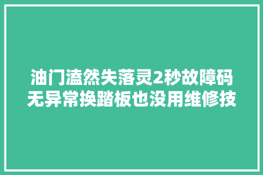 油门溘然失落灵2秒故障码无异常换踏板也没用维修技师疯了