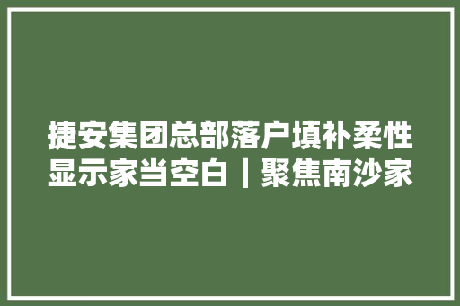 捷安集团总部落户填补柔性显示家当空白｜聚焦南沙家当投资高端制造篇