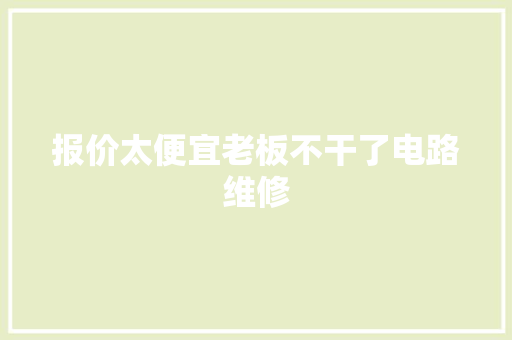 报价太便宜老板不干了电路维修