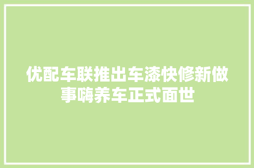 优配车联推出车漆快修新做事嗨养车正式面世