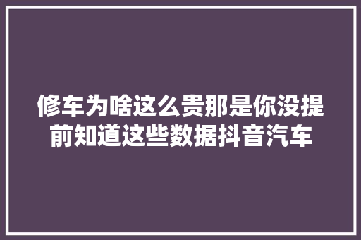 修车为啥这么贵那是你没提前知道这些数据抖音汽车