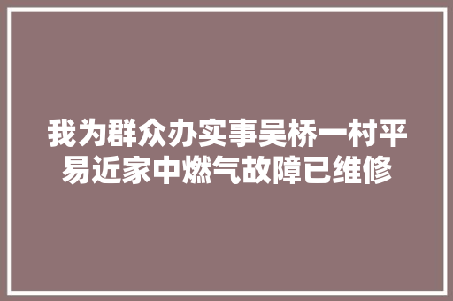我为群众办实事吴桥一村平易近家中燃气故障已维修