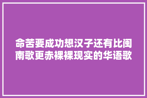 命苦要成功想汉子还有比闽南歌更赤裸裸现实的华语歌曲吗