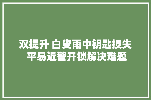 双提升 白叟雨中钥匙损失 平易近警开锁解决难题