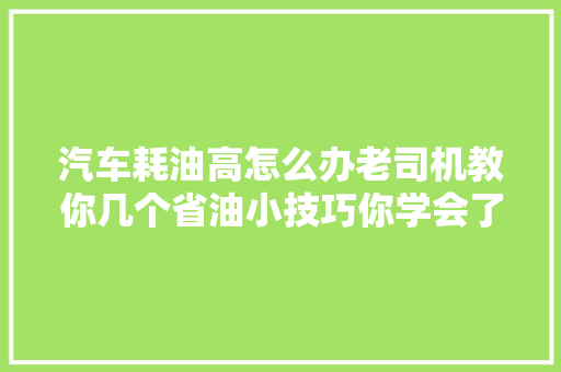 汽车耗油高怎么办老司机教你几个省油小技巧你学会了吗