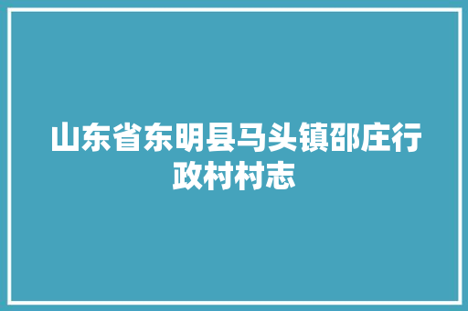 山东省东明县马头镇邵庄行政村村志
