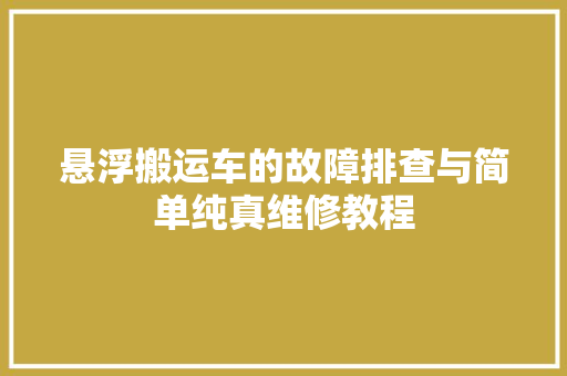 悬浮搬运车的故障排查与简单纯真维修教程