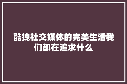 酷拽社交媒体的完美生活我们都在追求什么 休闲娱乐
