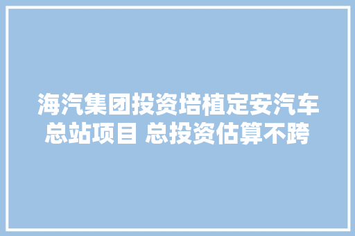 海汽集团投资培植定安汽车总站项目 总投资估算不跨越427亿
