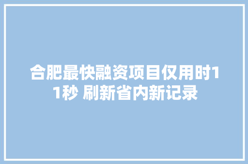 合肥最快融资项目仅用时11秒 刷新省内新记录 汽车知识
