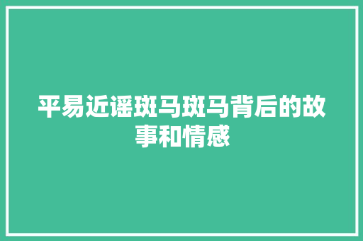 平易近谣斑马斑马背后的故事和情感