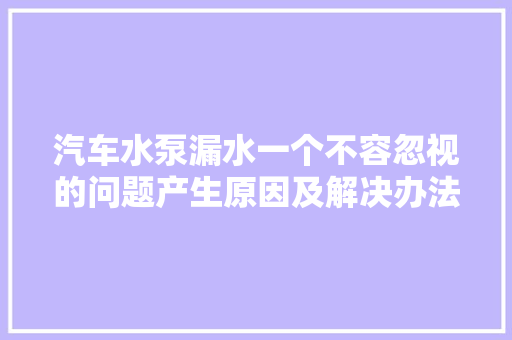 汽车水泵漏水一个不容忽视的问题产生原因及解决办法