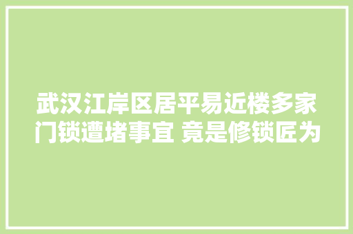 武汉江岸区居平易近楼多家门锁遭堵事宜 竟是修锁匠为揽生意恶意为之终被擒