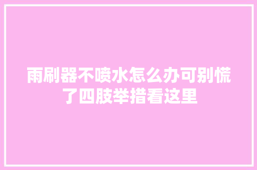 雨刷器不喷水怎么办可别慌了四肢举措看这里