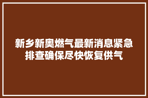新乡新奥燃气最新消息紧急排查确保尽快恢复供气