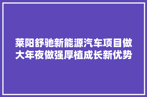 莱阳舒驰新能源汽车项目做大年夜做强厚植成长新优势