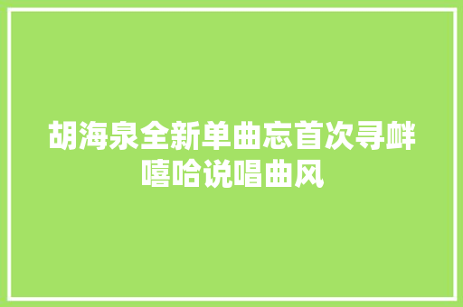 胡海泉全新单曲忘首次寻衅嘻哈说唱曲风