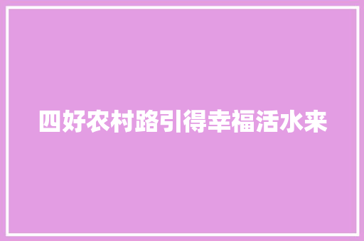四好农村路引得幸福活水来
