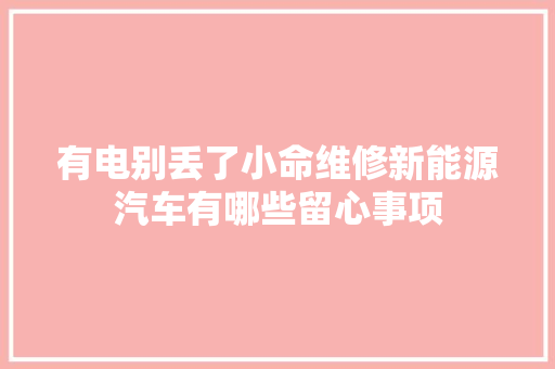 有电别丢了小命维修新能源汽车有哪些留心事项