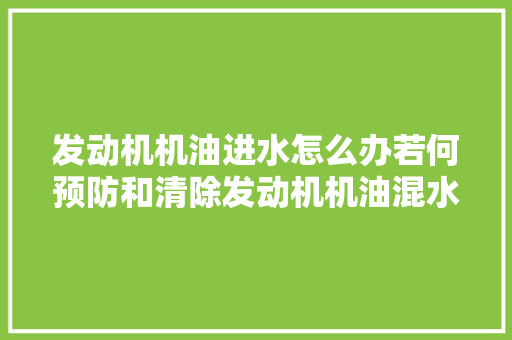 发动机机油进水怎么办若何预防和清除发动机机油混水故障