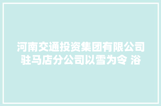河南交通投资集团有限公司驻马店分公司以雪为令 浴雪奋战 为高速人点赞