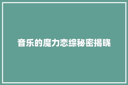 音乐的魔力恋综秘密揭晓
