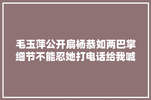 毛玉萍公开扇杨恭如两巴掌细节不能忍她打电话给我喊周正毅老公